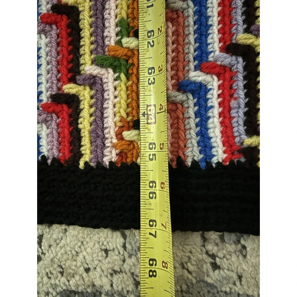 Vintage Handmade Retro Multicolor Crochet Afghan Granny Blanket 50x67